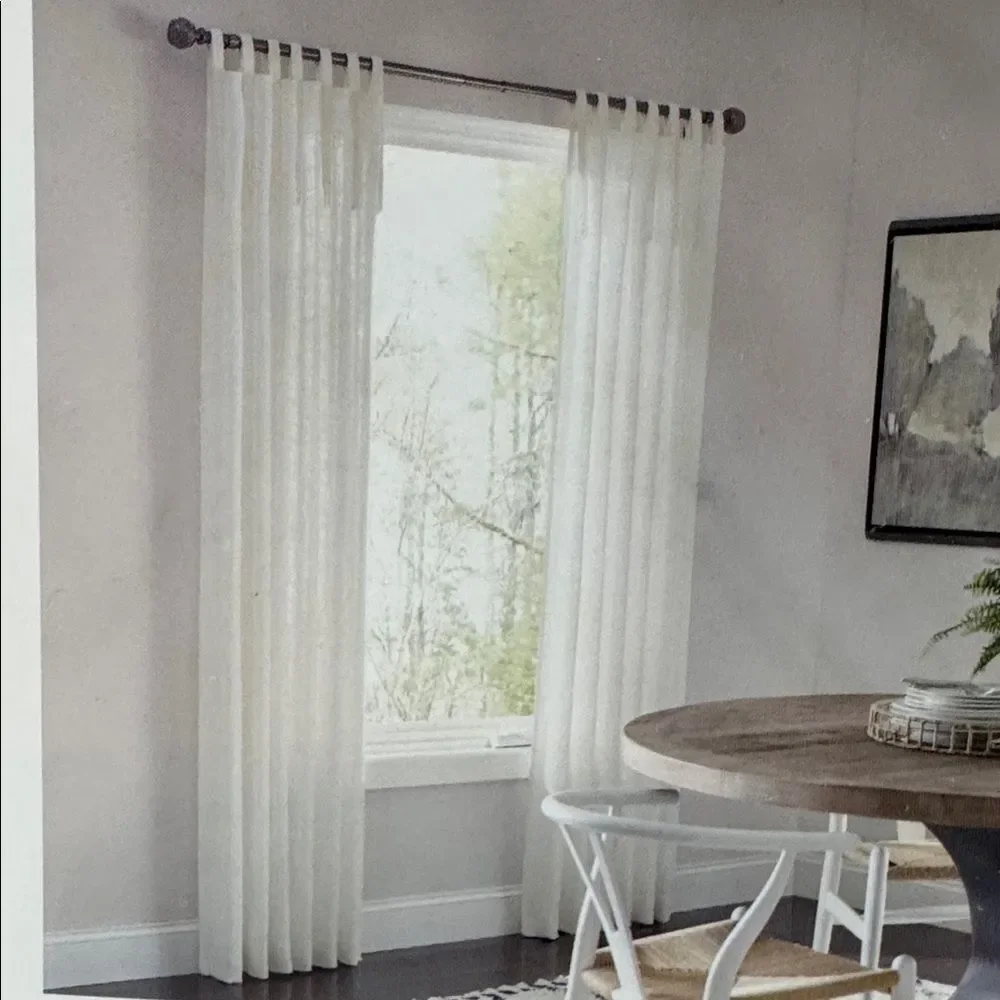 Allen + Roth Harlow Ivory Light Filtering Tie Top ONE Curtain Panel 50x95” NEW